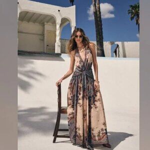 NWOT！Zimmermann Ascension open-back printed cotton-voile halterneck maxi dress